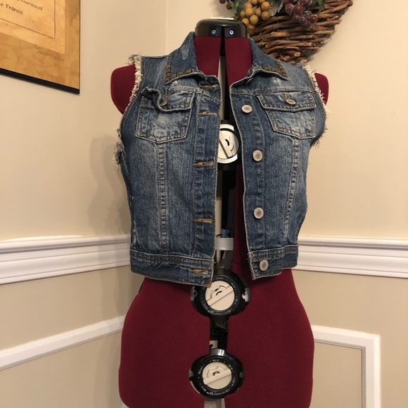 Tommy Hilfiger Jackets & Blazers - Tommy Girl Cropped ripped and studded Jean Vest